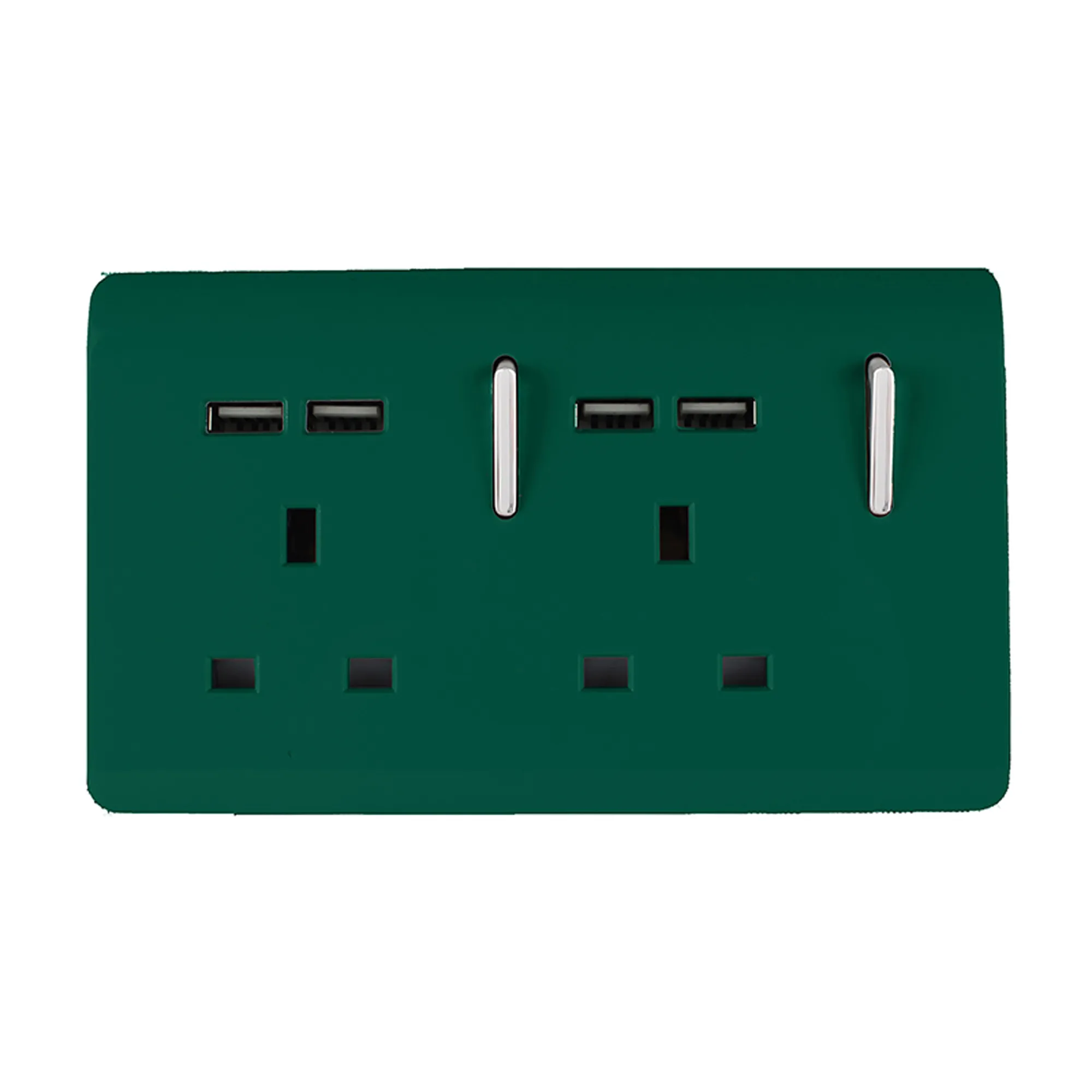 2 Gang 13Amp Switched Double Socket With 4X 2.1Mah USB Dark Green